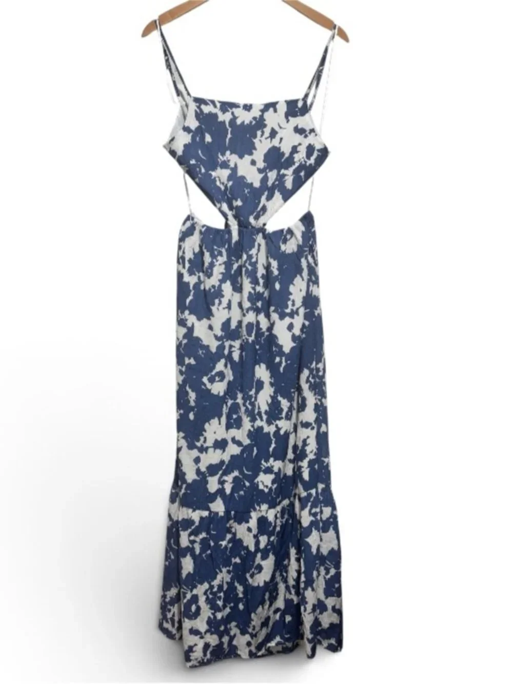 Abercrombie & Fitch Blue & White Cutout Maxi Dress Medium Lined Pockets